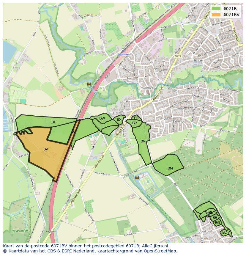 Afbeelding van het postcodegebied 6071 BV op de kaart.