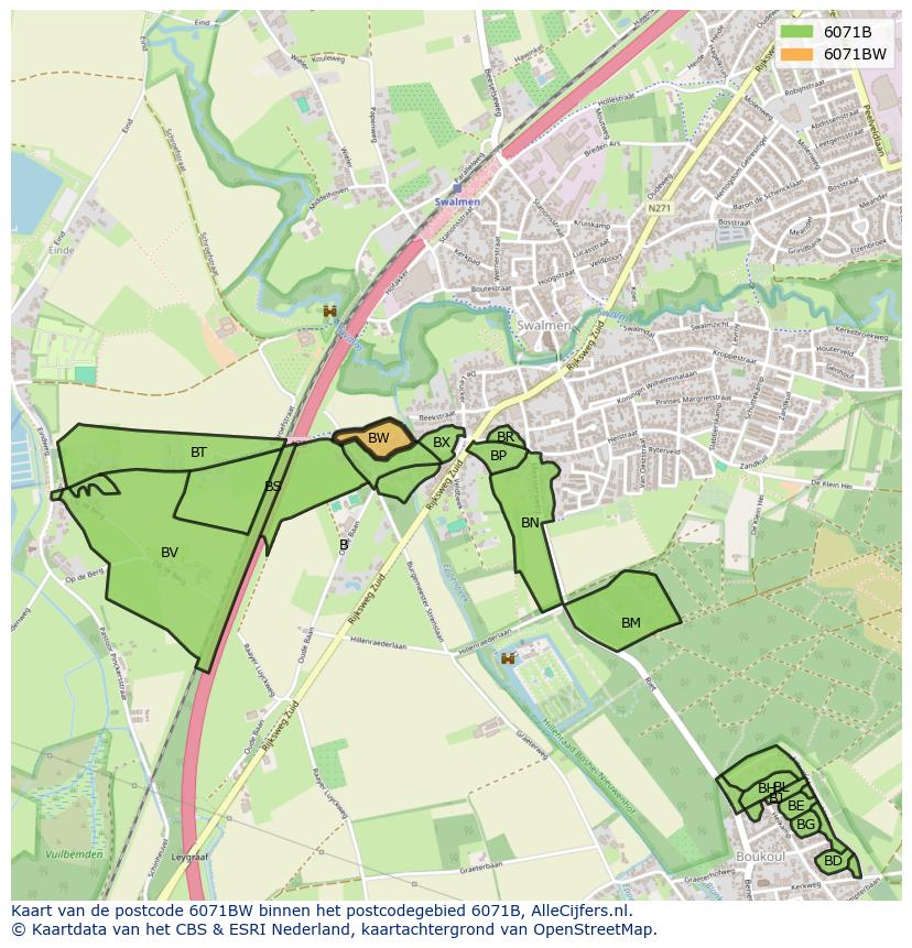 Afbeelding van het postcodegebied 6071 BW op de kaart.