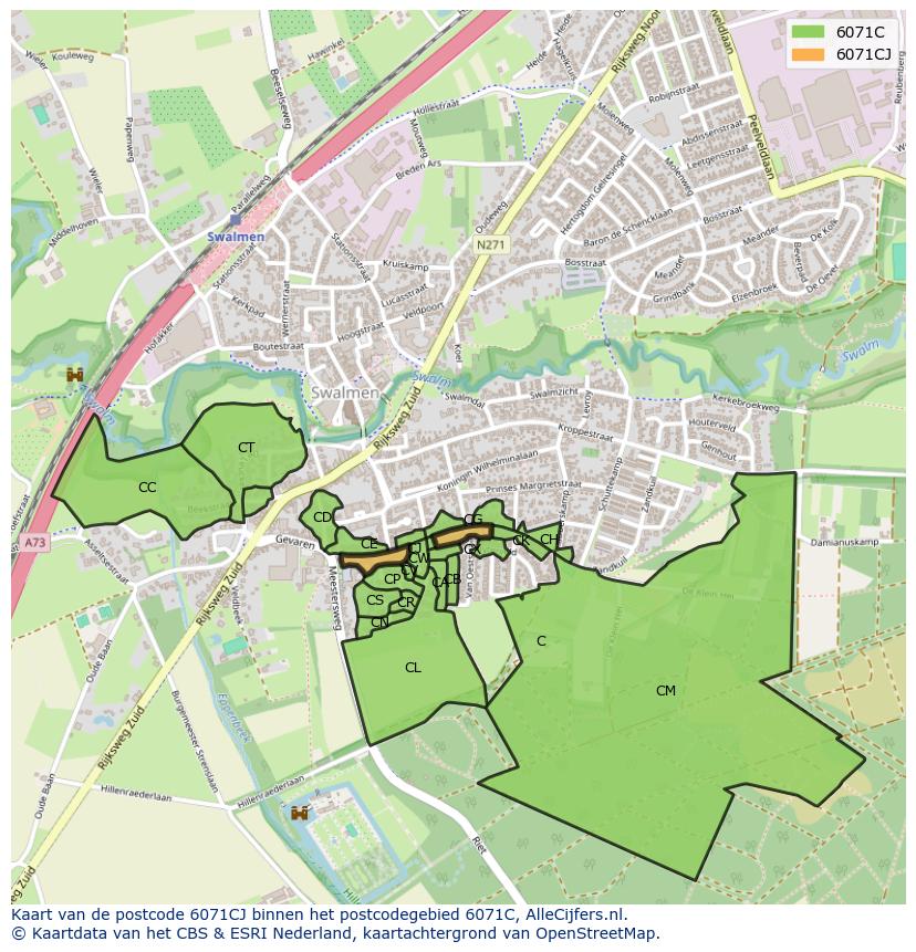 Afbeelding van het postcodegebied 6071 CJ op de kaart.