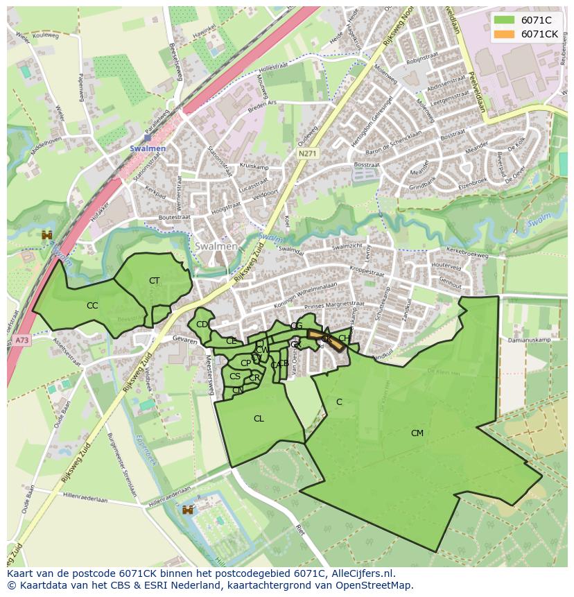 Afbeelding van het postcodegebied 6071 CK op de kaart.