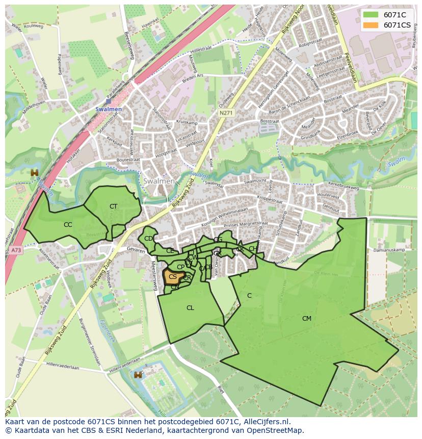 Afbeelding van het postcodegebied 6071 CS op de kaart.