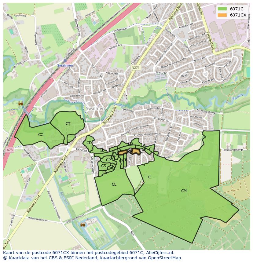 Afbeelding van het postcodegebied 6071 CX op de kaart.