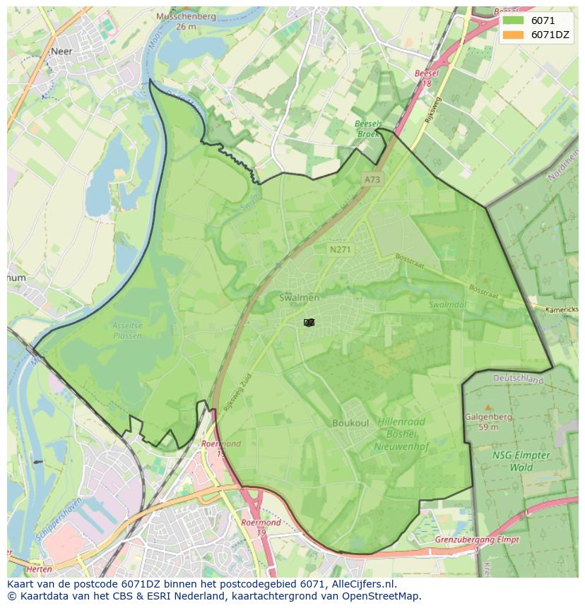 Afbeelding van het postcodegebied 6071 DZ op de kaart.
