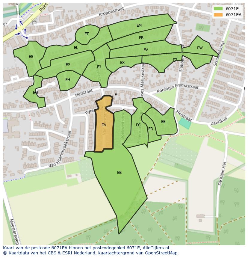 Afbeelding van het postcodegebied 6071 EA op de kaart.