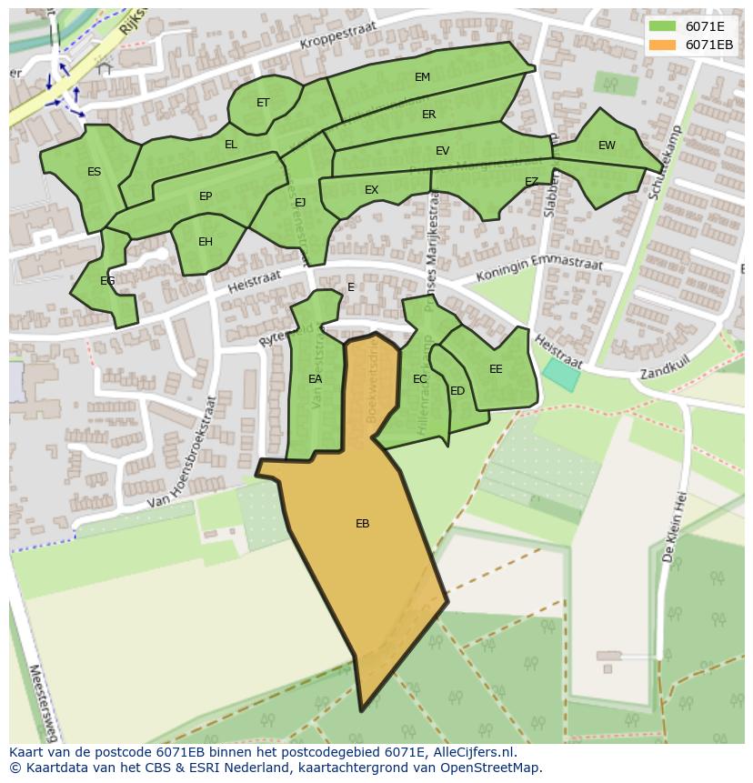 Afbeelding van het postcodegebied 6071 EB op de kaart.