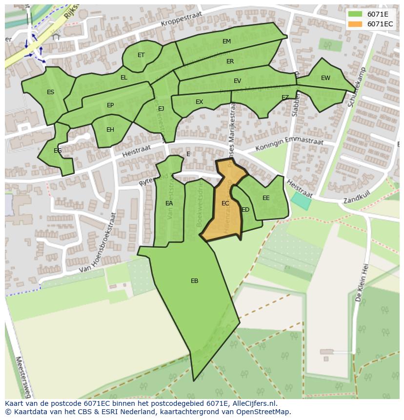 Afbeelding van het postcodegebied 6071 EC op de kaart.