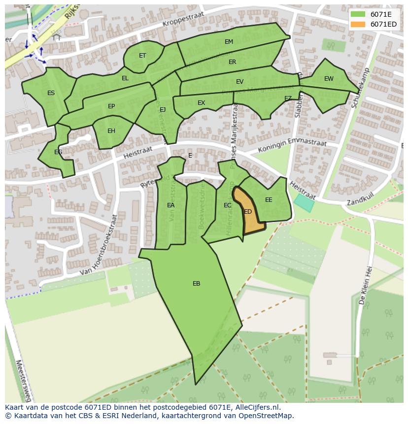Afbeelding van het postcodegebied 6071 ED op de kaart.