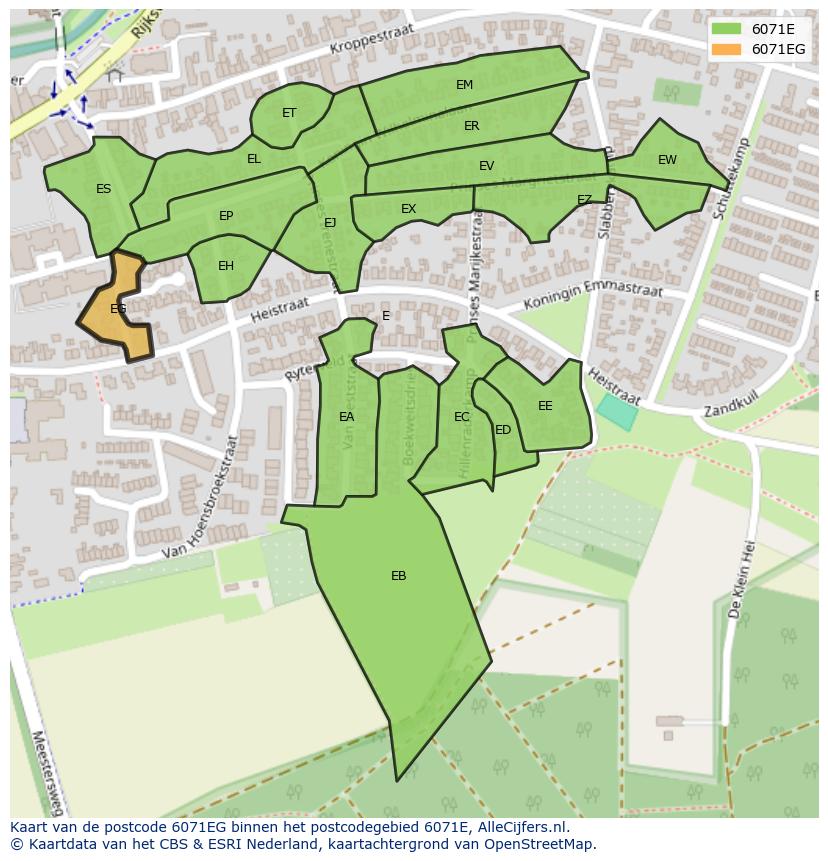 Afbeelding van het postcodegebied 6071 EG op de kaart.
