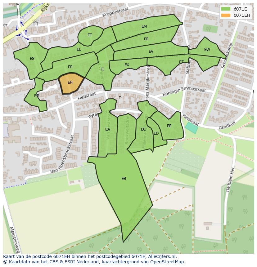 Afbeelding van het postcodegebied 6071 EH op de kaart.