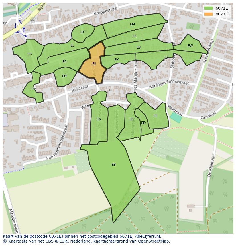 Afbeelding van het postcodegebied 6071 EJ op de kaart.