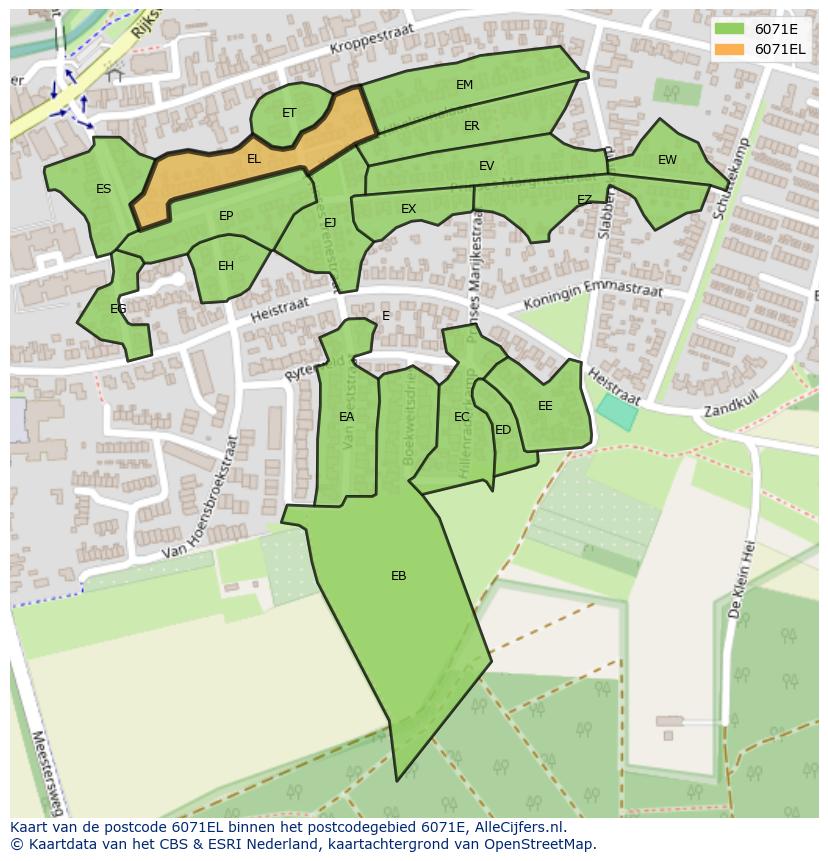Afbeelding van het postcodegebied 6071 EL op de kaart.