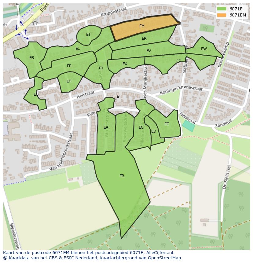 Afbeelding van het postcodegebied 6071 EM op de kaart.