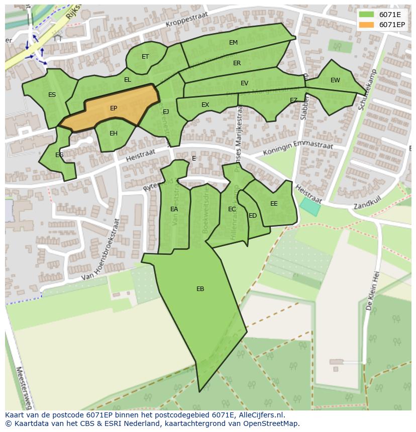 Afbeelding van het postcodegebied 6071 EP op de kaart.