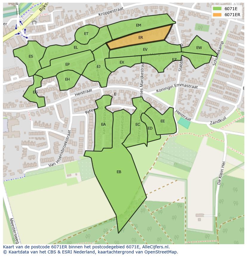Afbeelding van het postcodegebied 6071 ER op de kaart.