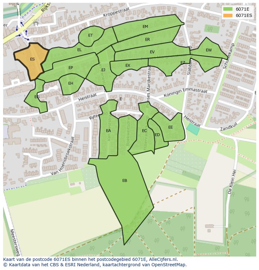 Afbeelding van het postcodegebied 6071 ES op de kaart.