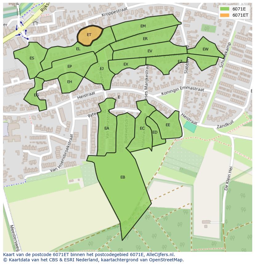 Afbeelding van het postcodegebied 6071 ET op de kaart.