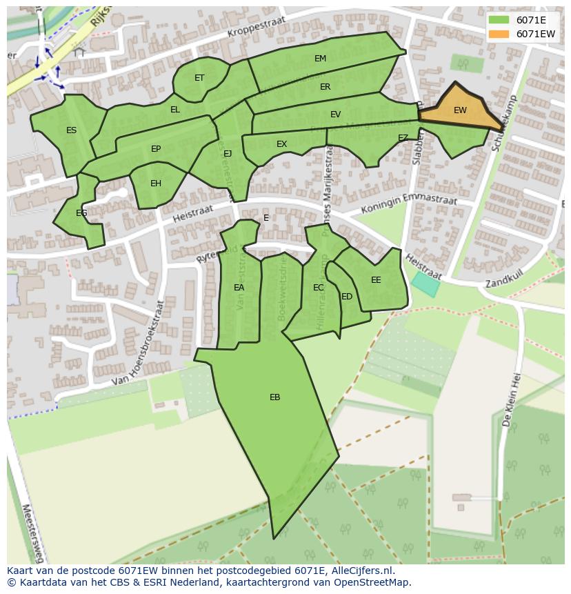 Afbeelding van het postcodegebied 6071 EW op de kaart.