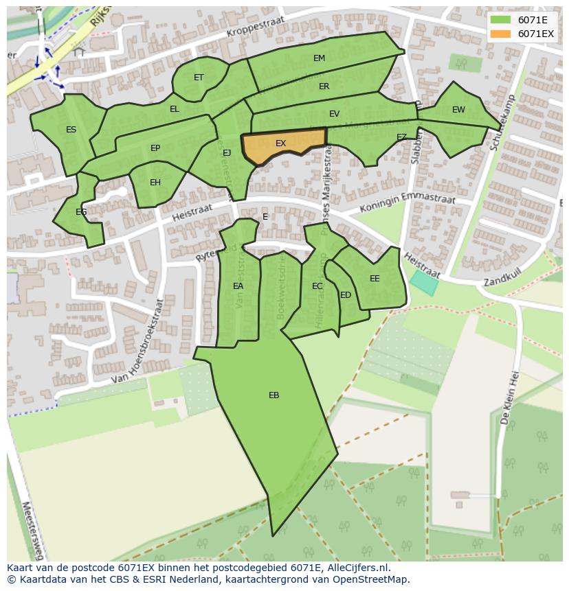 Afbeelding van het postcodegebied 6071 EX op de kaart.