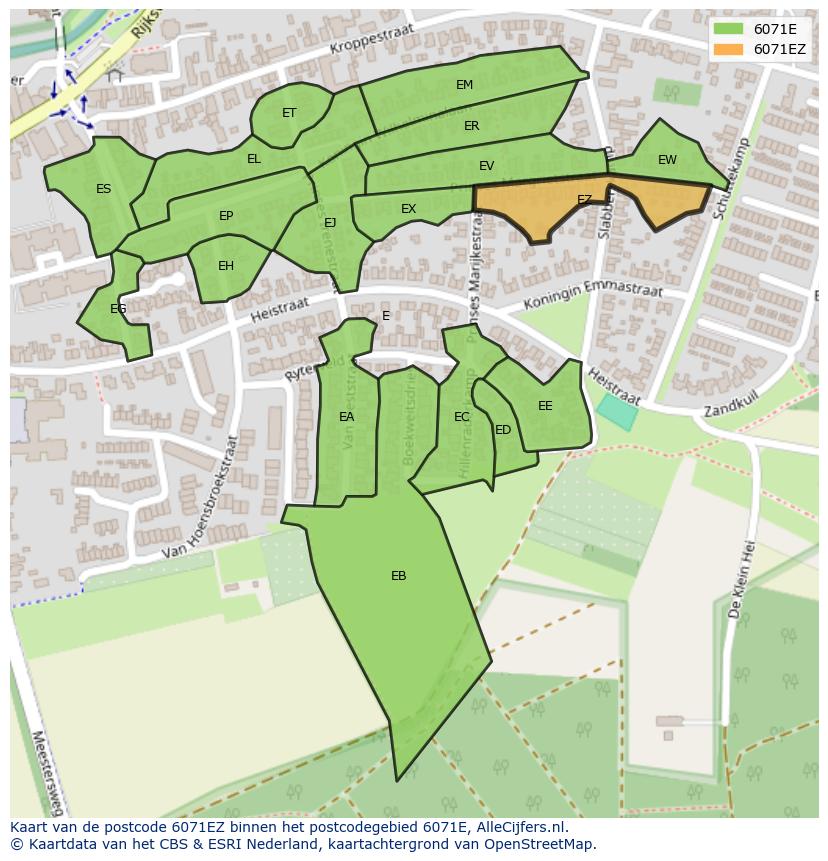 Afbeelding van het postcodegebied 6071 EZ op de kaart.