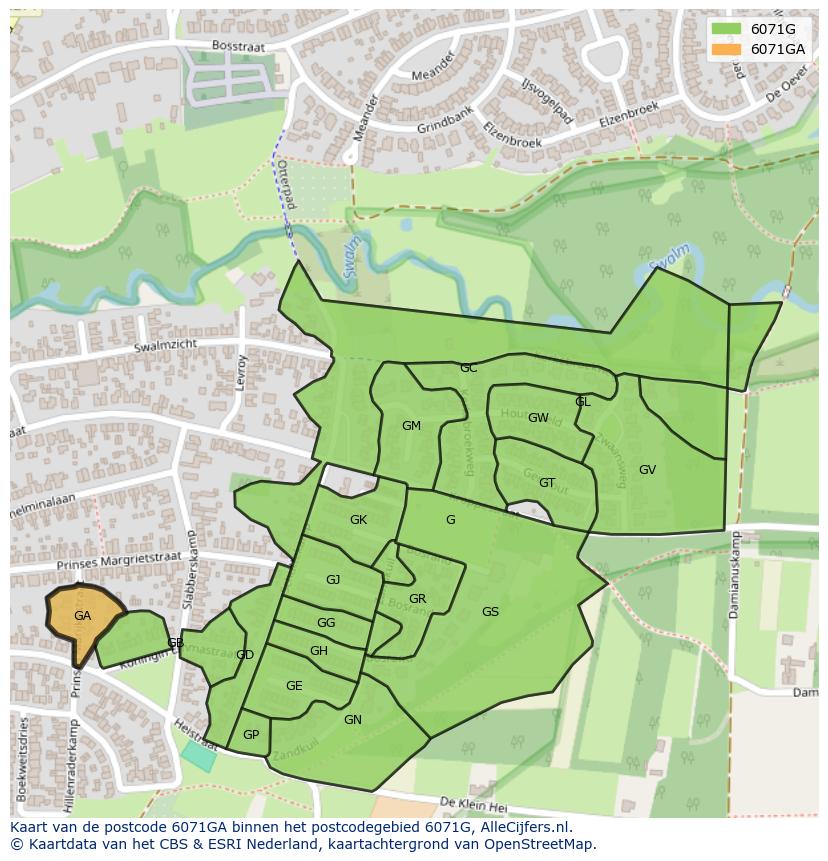 Afbeelding van het postcodegebied 6071 GA op de kaart.