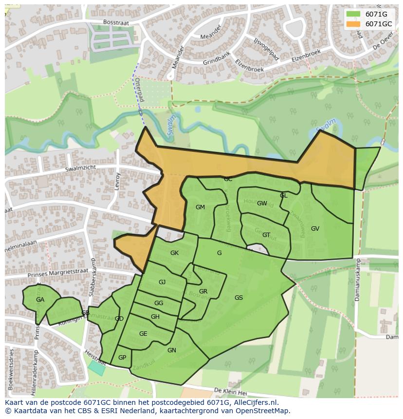 Afbeelding van het postcodegebied 6071 GC op de kaart.