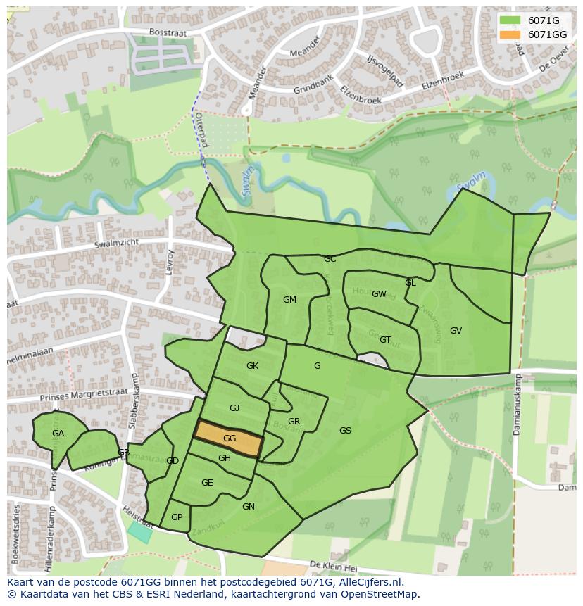Afbeelding van het postcodegebied 6071 GG op de kaart.