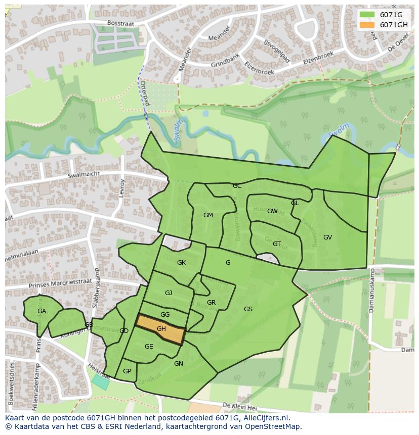Afbeelding van het postcodegebied 6071 GH op de kaart.