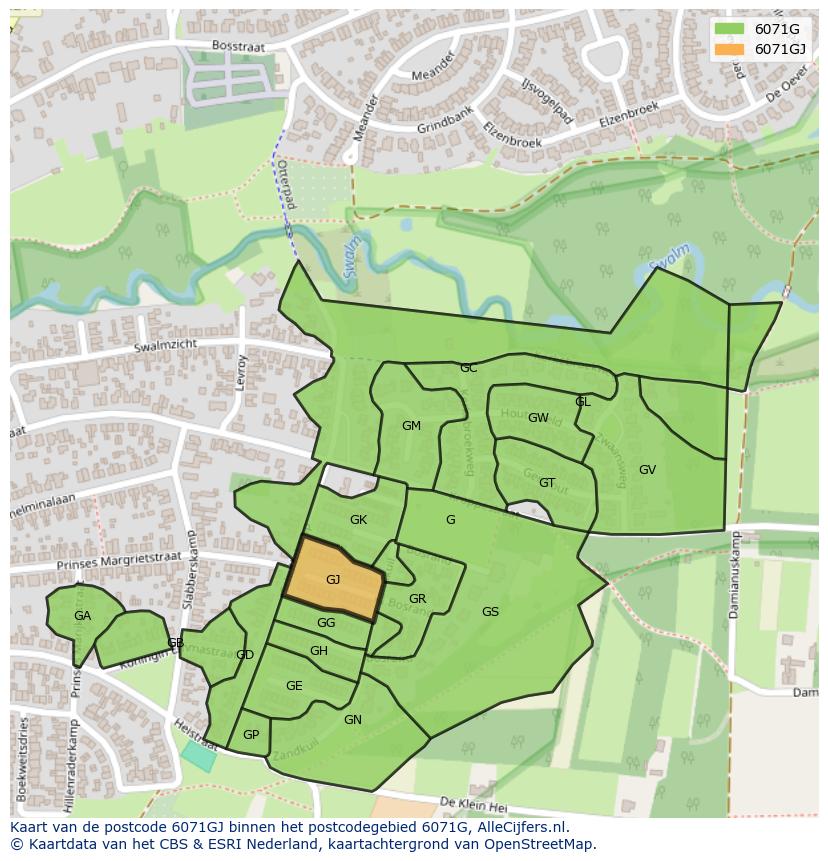 Afbeelding van het postcodegebied 6071 GJ op de kaart.