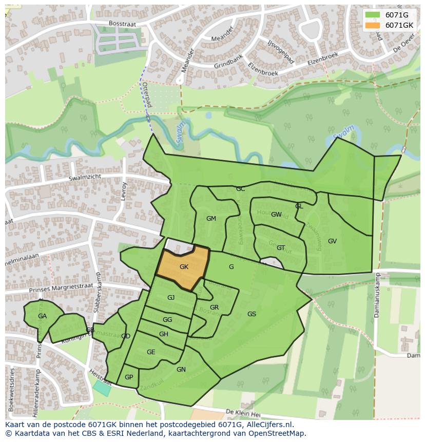 Afbeelding van het postcodegebied 6071 GK op de kaart.