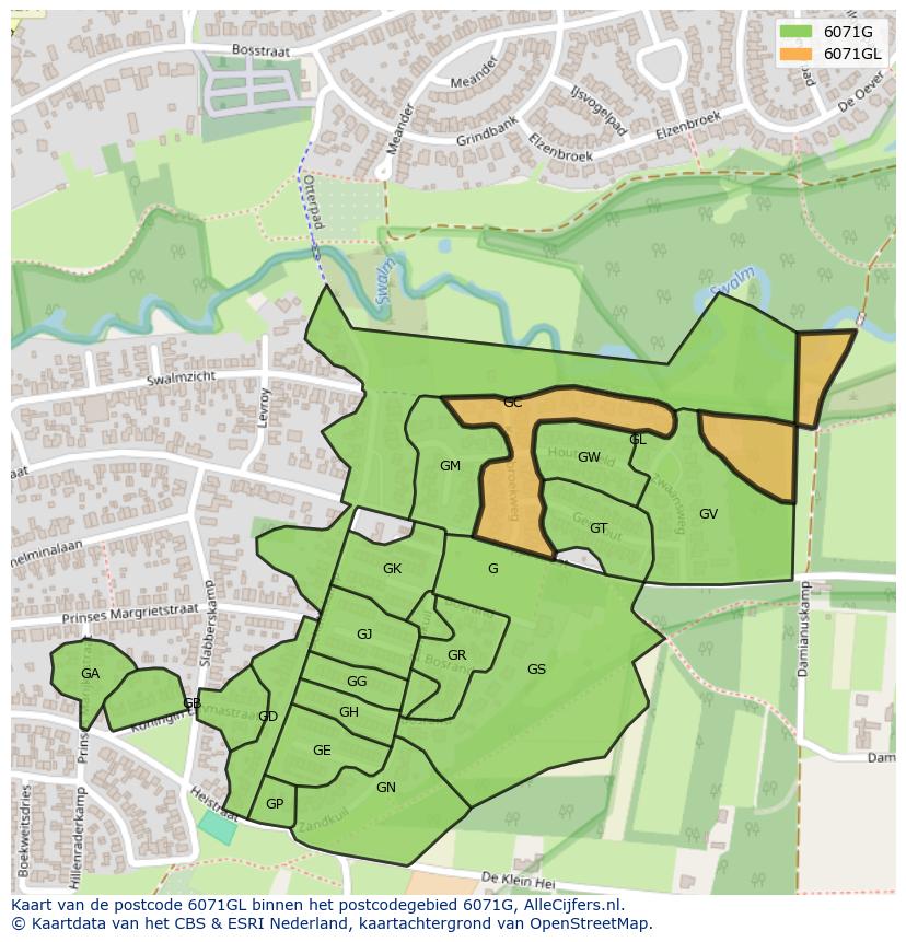 Afbeelding van het postcodegebied 6071 GL op de kaart.