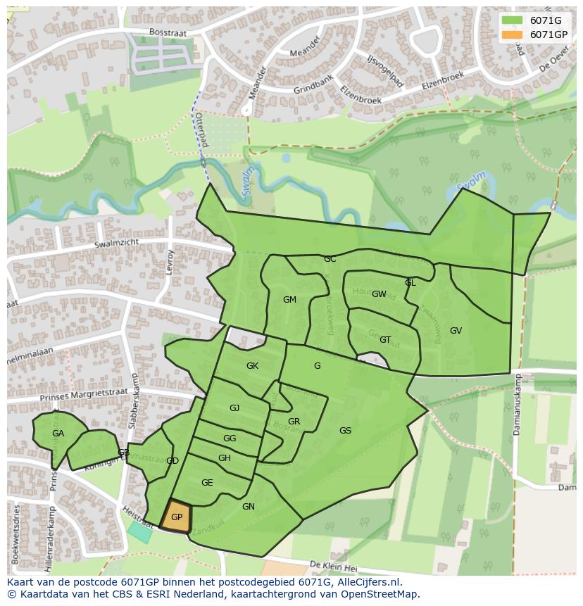 Afbeelding van het postcodegebied 6071 GP op de kaart.