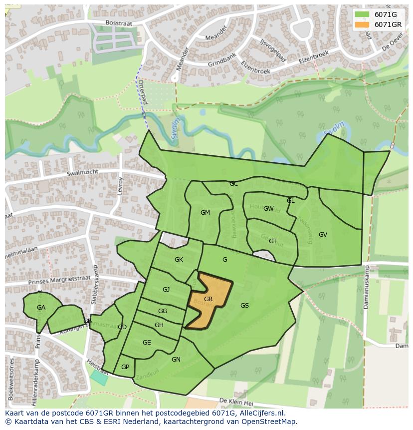 Afbeelding van het postcodegebied 6071 GR op de kaart.