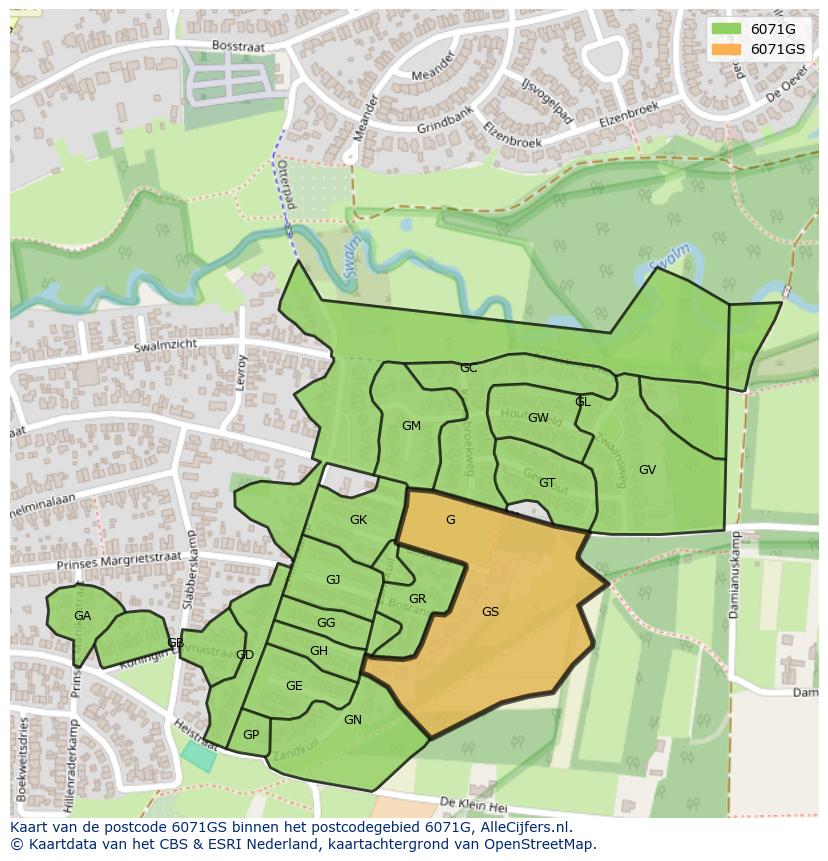 Afbeelding van het postcodegebied 6071 GS op de kaart.
