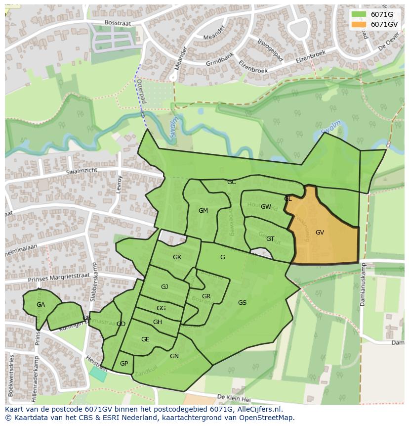 Afbeelding van het postcodegebied 6071 GV op de kaart.