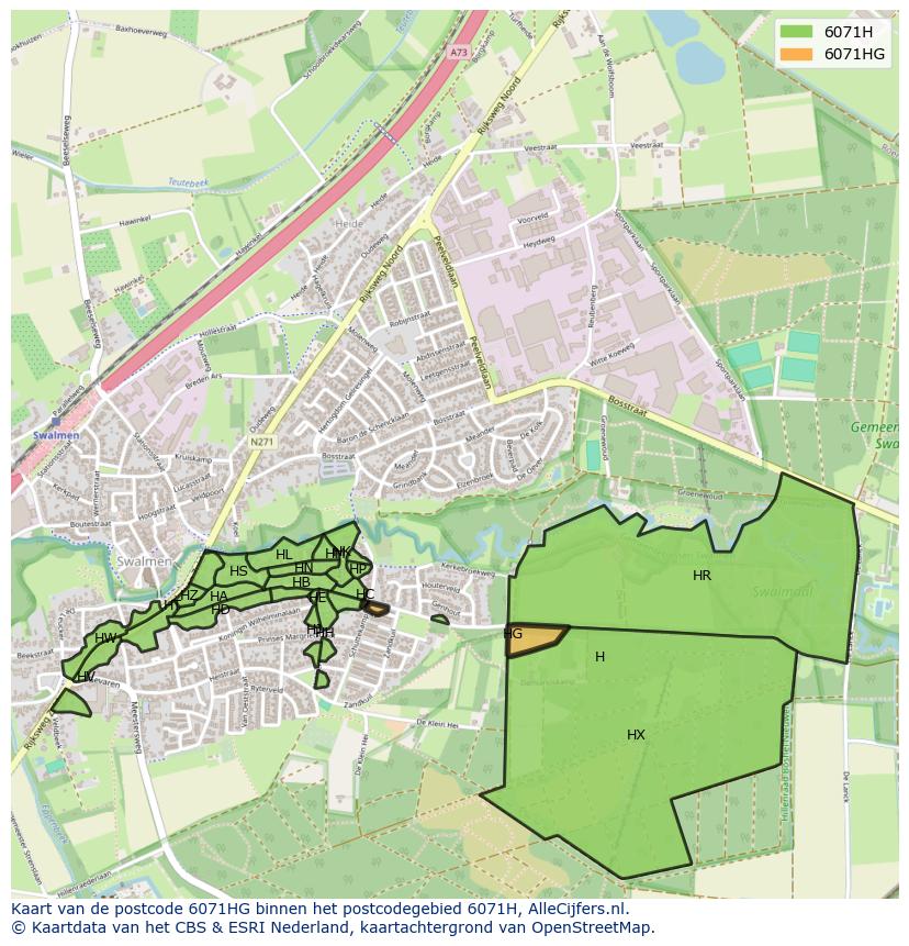 Afbeelding van het postcodegebied 6071 HG op de kaart.