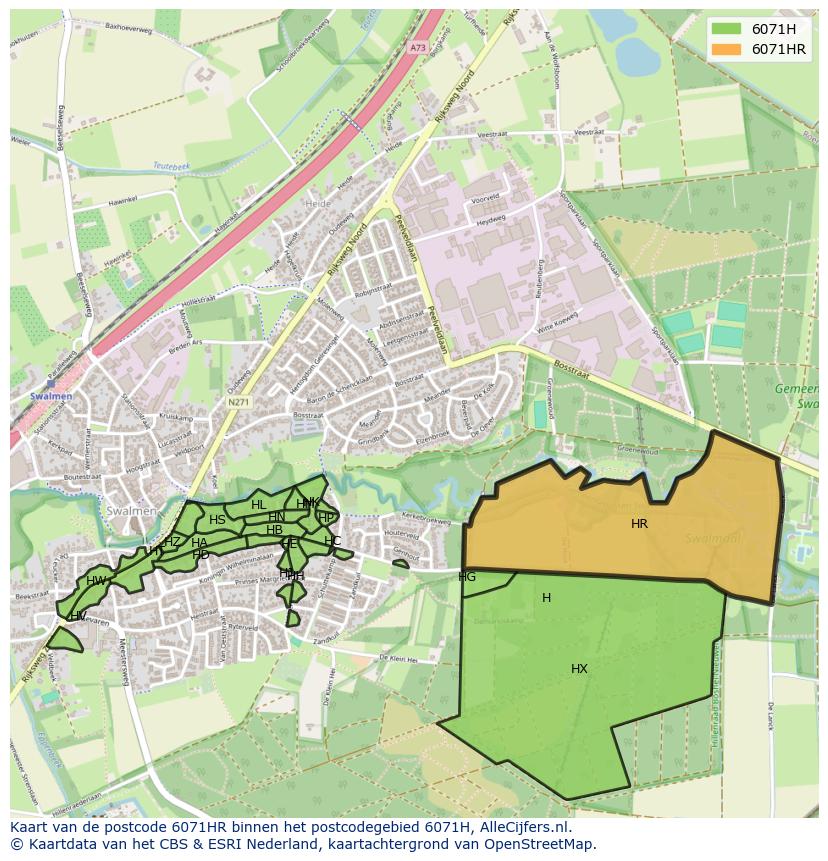 Afbeelding van het postcodegebied 6071 HR op de kaart.