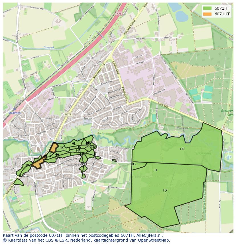 Afbeelding van het postcodegebied 6071 HT op de kaart.