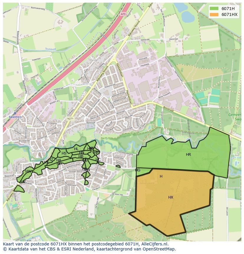 Afbeelding van het postcodegebied 6071 HX op de kaart.