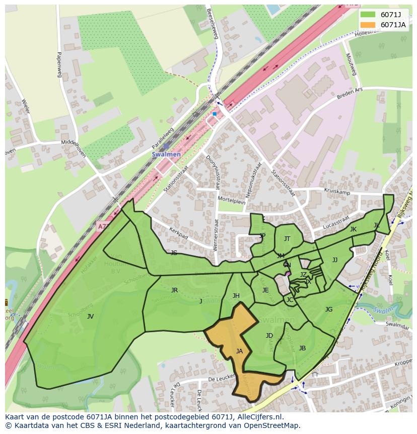 Afbeelding van het postcodegebied 6071 JA op de kaart.