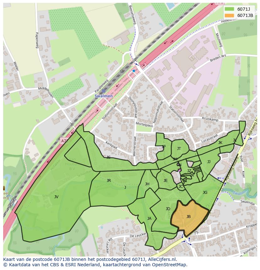 Afbeelding van het postcodegebied 6071 JB op de kaart.