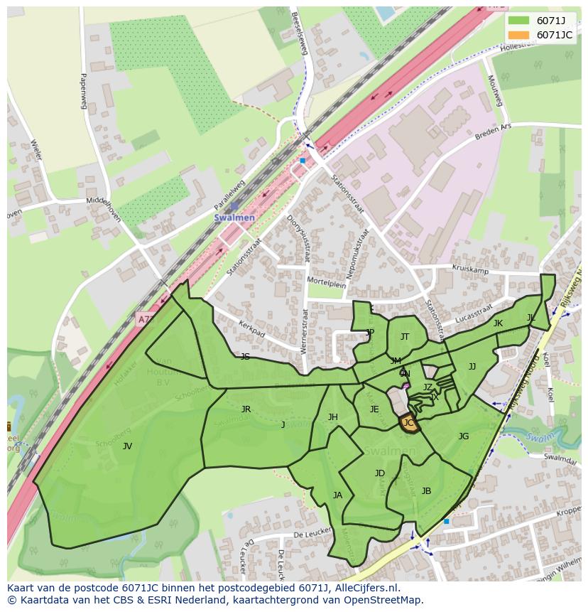 Afbeelding van het postcodegebied 6071 JC op de kaart.