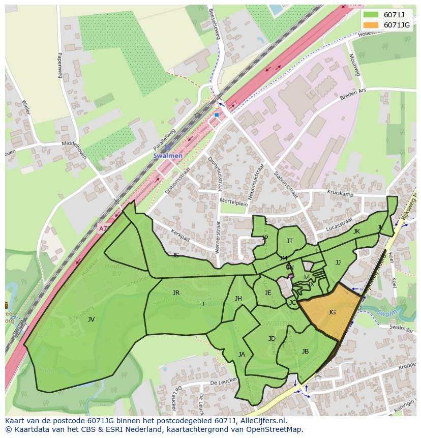 Afbeelding van het postcodegebied 6071 JG op de kaart.