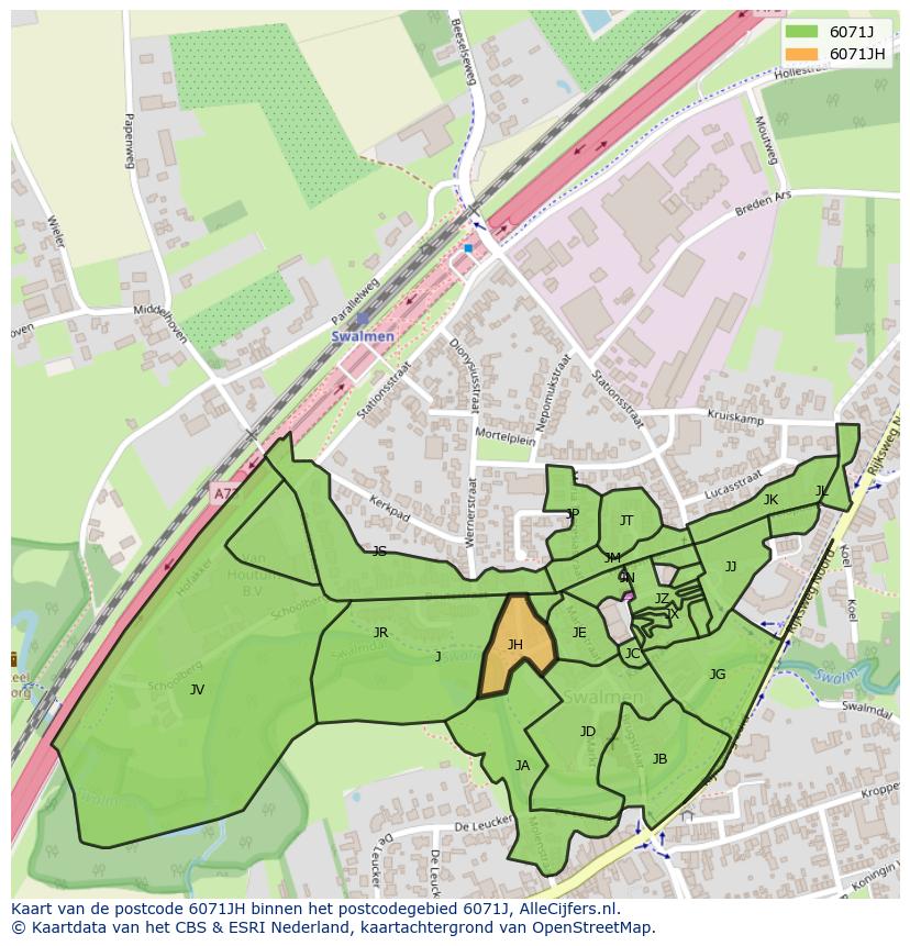 Afbeelding van het postcodegebied 6071 JH op de kaart.