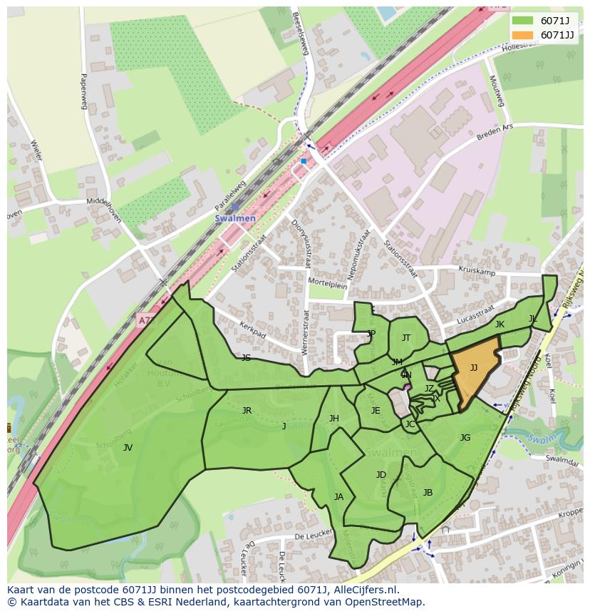 Afbeelding van het postcodegebied 6071 JJ op de kaart.