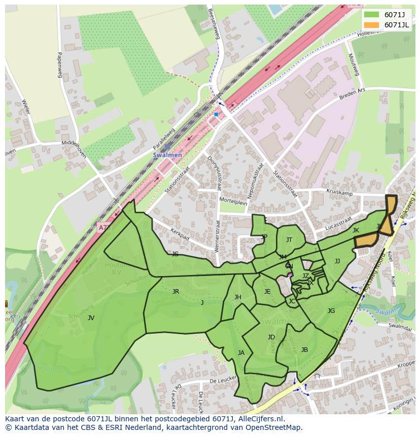 Afbeelding van het postcodegebied 6071 JL op de kaart.