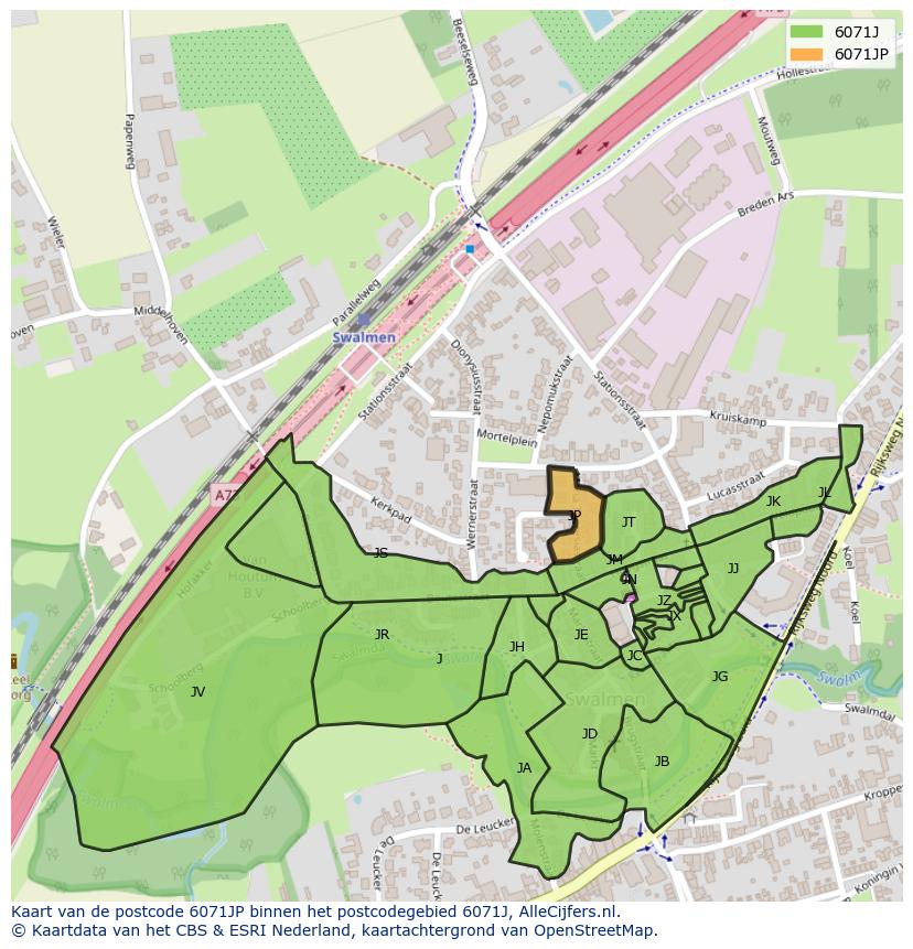 Afbeelding van het postcodegebied 6071 JP op de kaart.