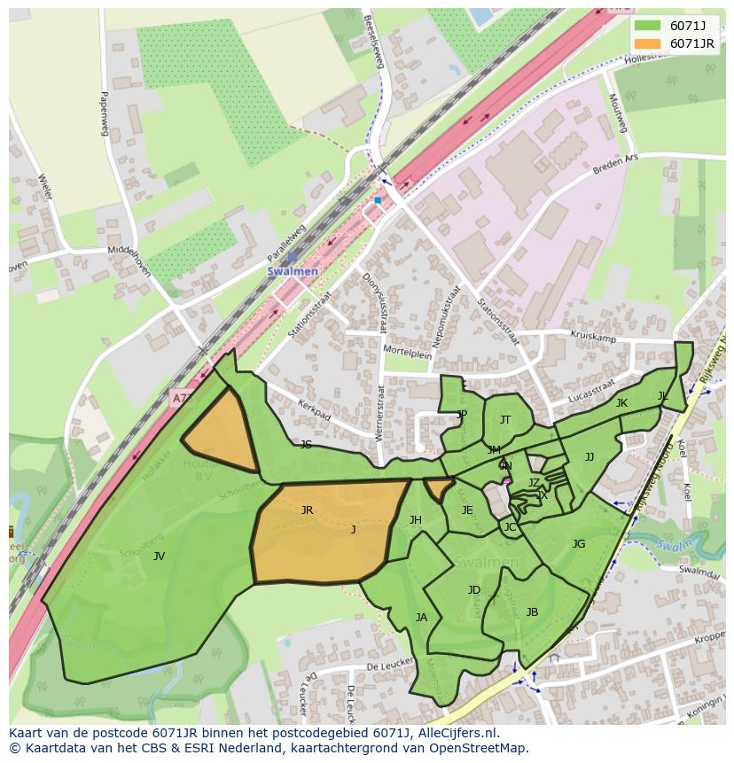 Afbeelding van het postcodegebied 6071 JR op de kaart.