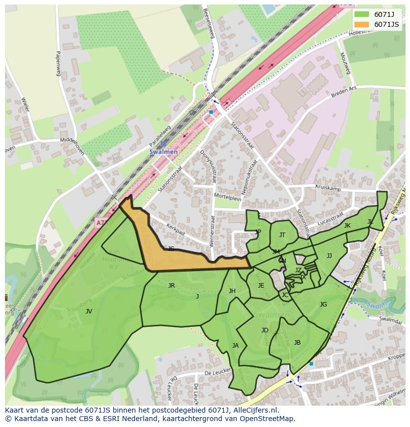 Afbeelding van het postcodegebied 6071 JS op de kaart.