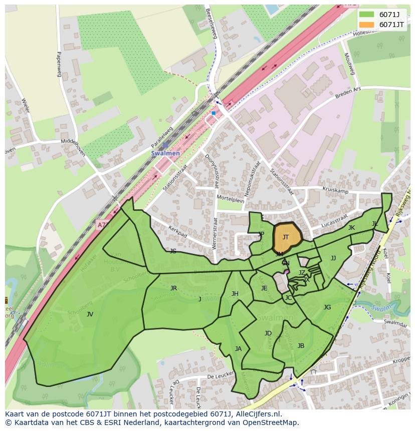 Afbeelding van het postcodegebied 6071 JT op de kaart.