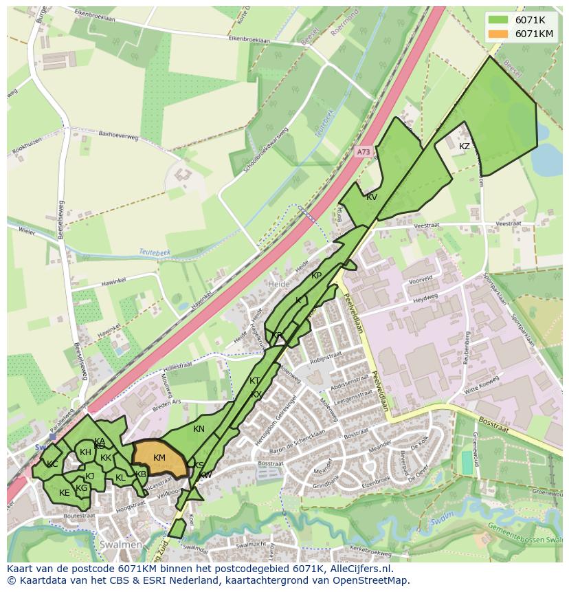 Afbeelding van het postcodegebied 6071 KM op de kaart.
